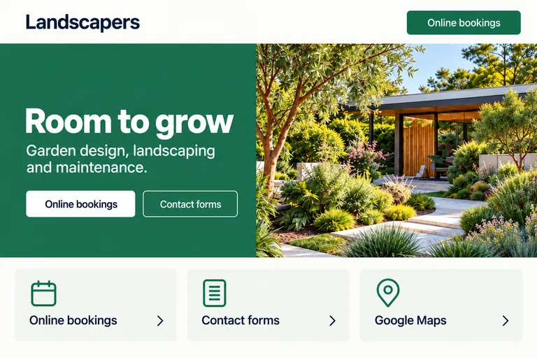 The same business rebuilt: a clean, modern website with a clear headline, booking button and garden photography